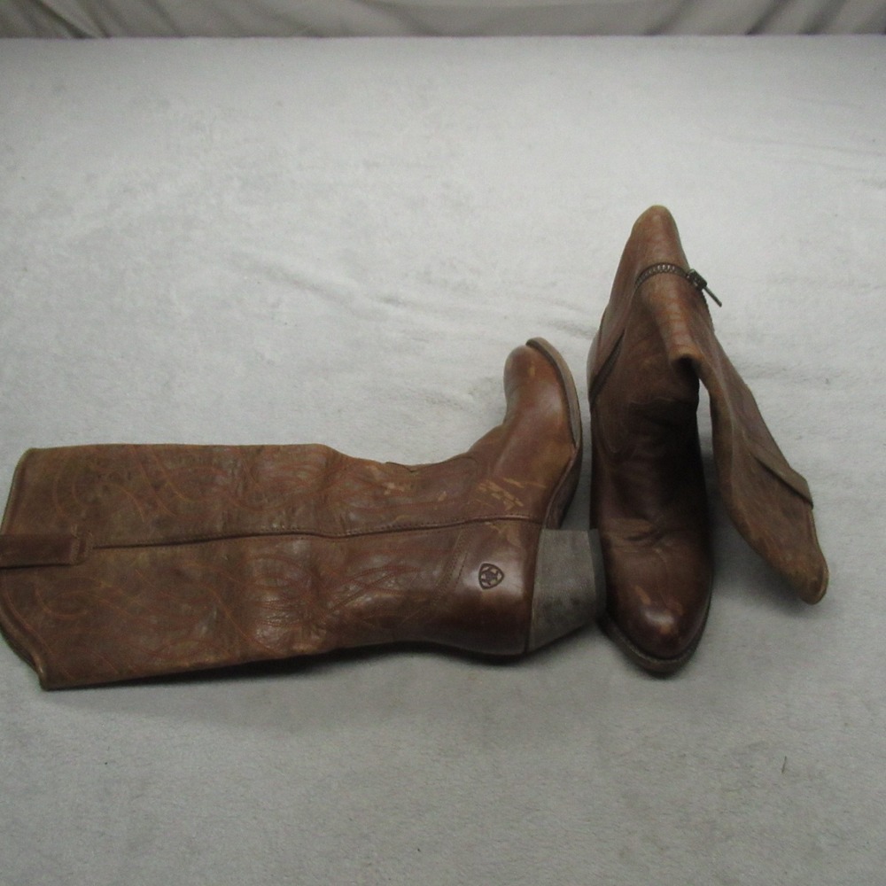 Ariat Women‎ 7.5B Western Boots Brown Leather Stitch Side Zip Cowboy Tall Riding
